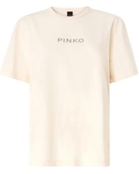 Pinko - Logo-Print Rhinestone-Embellished T-Shirt - Lyst