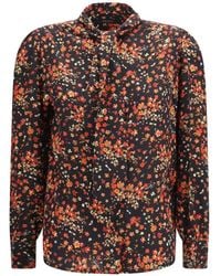 Gucci - Silk Flora Print Shirt With Neck Bow - Lyst