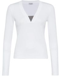 Brunello Cucinelli - Top de manga larga con cuello en V - Lyst