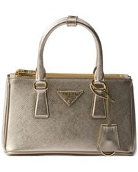 Prada - Mini Galleria Leather Triangle-Logo Tote Bag - Lyst