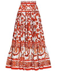 Dolce & Gabbana - Majolica-Print Poplin Long Skirt - Lyst