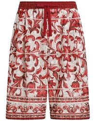 Dolce & Gabbana - Majolica-Print Broderie Anglaise Lace Vanity Bermuda Shorts - Lyst
