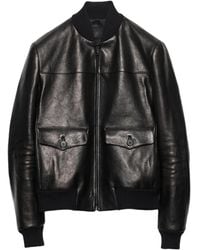 Prada - Patch-Pocket Leather Bomber Jacket - Lyst