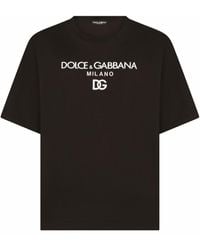 Dolce & Gabbana - Geborduurd T-shirt Met Dg Milano-logo In Zwart - Lyst