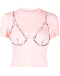 Area - Crystal-Embellished Cup-Chain T-Shirt - Lyst