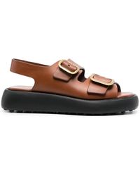 Tod's - Double-Buckle Leather Sandals - Lyst