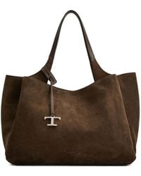 Tod's - Dark Suede Leather Top Handle Bag - Lyst