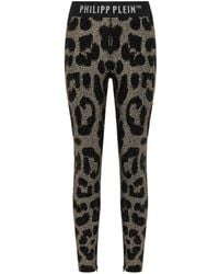 Philipp Plein - Leopard-Print Rhinestone-Embellished Leggings - Lyst