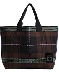 Ganni - Medium Knit Easy Check-Pattern Tote Bag - Lyst