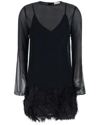 Semicouture - Rae Feather-Trim Sheer-Sleeve Mini Dress - Lyst