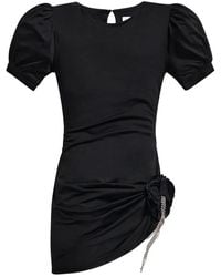 Area - Puff-Sleeve Crystal-Embellished Mini Dress - Lyst