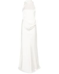 ROTATE BIRGER CHRISTENSEN - Sleeveless High-Neck Satin Mini Dress With Draped Waist And Train Size 34 - Lyst
