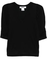 DKNY - Twisted-Sleeve V-Neck T-Shirt - Lyst