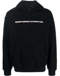 Emporio Armani - Logo-Print Organic Cotton Hoodie - Lyst