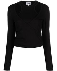 Ganni - Rib Jersey Wrap Blouse - Lyst