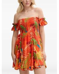Desigual - Smocked Tropical-Print Mini Beach Dress - Lyst