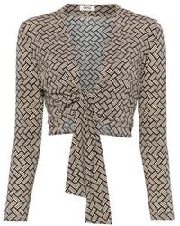 Siyu - Geometric-Pattern Tie-Front Blouse - Lyst