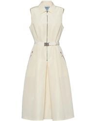 Prada - Faille-Midikleid Mit Gürtel - Lyst