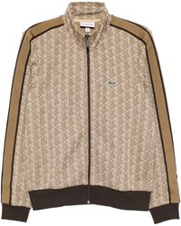 Lacoste - Sweater Met Monogram Streep En Rits - Lyst