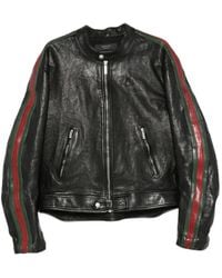 Gucci - Buffalo Leather Biker Jacket With Web - Lyst