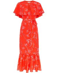 Borgo De Nor Margarita Crepe Floral Print Cape Detail Dress - Rood