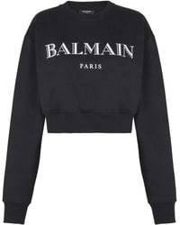 Balmain - Cropped-Sweatshirt Mit Logo-Print - Lyst