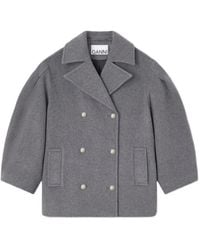 Ganni - Balloon-Sleeves Double-Breasted Coat - Lyst