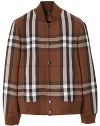 Burberry - Check Wool Cotton Bomber Jacket - Lyst