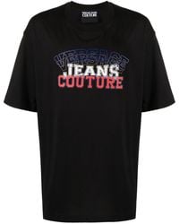 Versace - Flocked-logo Cotton T-shirt - Lyst