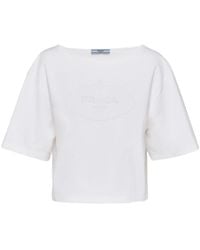 Prada - Cropped-T-Shirt Mit Logo - Lyst