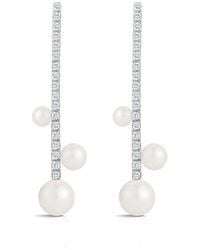 Mateo - 14Kt Diamond Bar Trio Pearl Earrings - Lyst