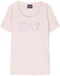EA7 - Rhinestones-logo Cotton T-shirt - Lyst