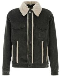 Fendi - Faded Stonewash Treatment Corduroy Blouson With Sheepskin Trim Removable Collar - Lyst