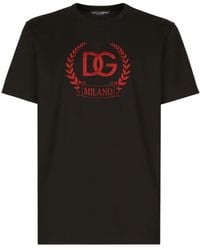 Dolce & Gabbana - T-Shirt En Coton Avec Broderie Logo Dg Milano - Lyst
