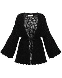 Akep - Lochstrick-Cardigan Mit Bindegürtel - Lyst