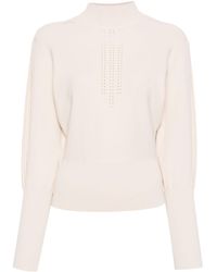 Patrizia Pepe - Perforated-detail Puff-sleeve Knit Top - Lyst