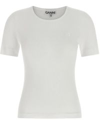 Ganni - Ribbed Logo-Embroidered T-Shirt - Lyst