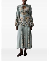 FARM Rio - Floral-Print Pleated-Sleeve Midi Dress - Lyst
