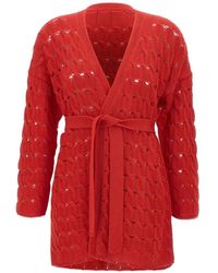 Kangra - Cardigan Ceinturé En Maille Ajourée - Lyst