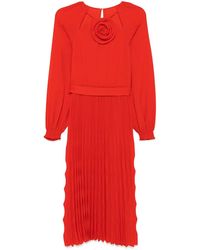 Nissa - Floral-Detail Pleated Midi Dress - Lyst