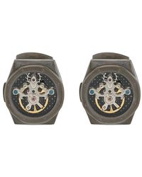 Tateossian Boutons de manchette Ottagono Skull Tourbillon - Métallisé