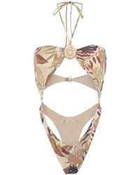 Amir Slama - Palm Leaf Print Cutout Swimsuit - Lyst