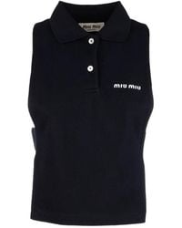 Miu Miu - Logo-Embroidered Sleeveless Polo Top - Lyst