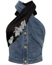 Hellessy - Joel Lace-Trimmed Halter-Neck Denim Blouse - Lyst