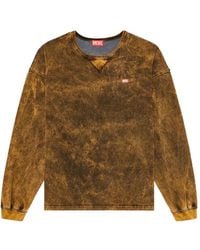 DIESEL - Acid-Wash Long-Sleeve T-Shirt With Frayed Details - Lyst