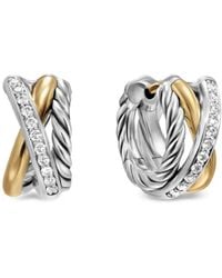 David Yurman - 18Kt And Sterling Crossover Three Row Diamond Hoop Earrings (13Mm) - Lyst