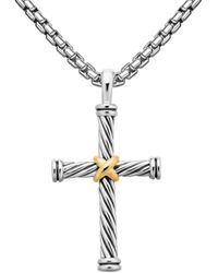 David Yurman - 18Kt And Sterling Cable Cross Pendant - Lyst