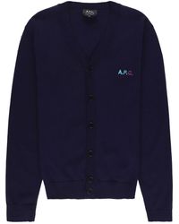 A.P.C. - Embroidered Logo Cotton Cardigan - Lyst