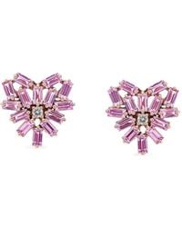 Suzanne Kalan - 18Kt Roségouden Oorbellen Met Roze Saffier En Diamant - Lyst