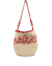 Marni - Logo-Embroidered Paper Shoulder Bag - Lyst